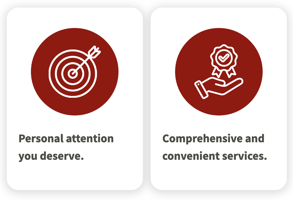 personal attention you deserve card, comprehensive and convenient services card personal attention you deserve card, comprehensive and convenient services card